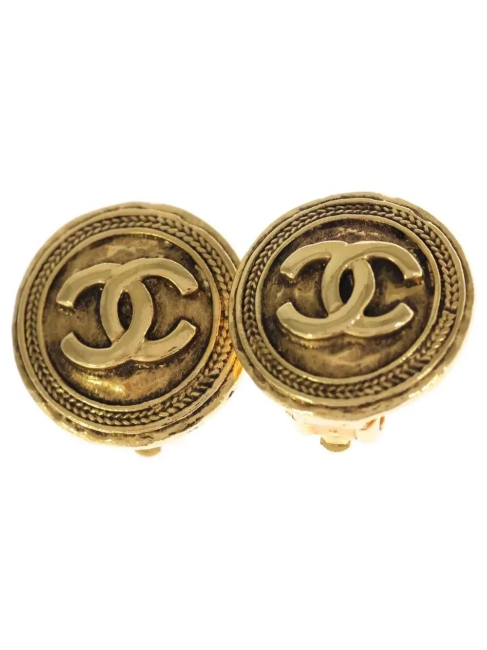 Chanel CC Logo Round Earrings Gold